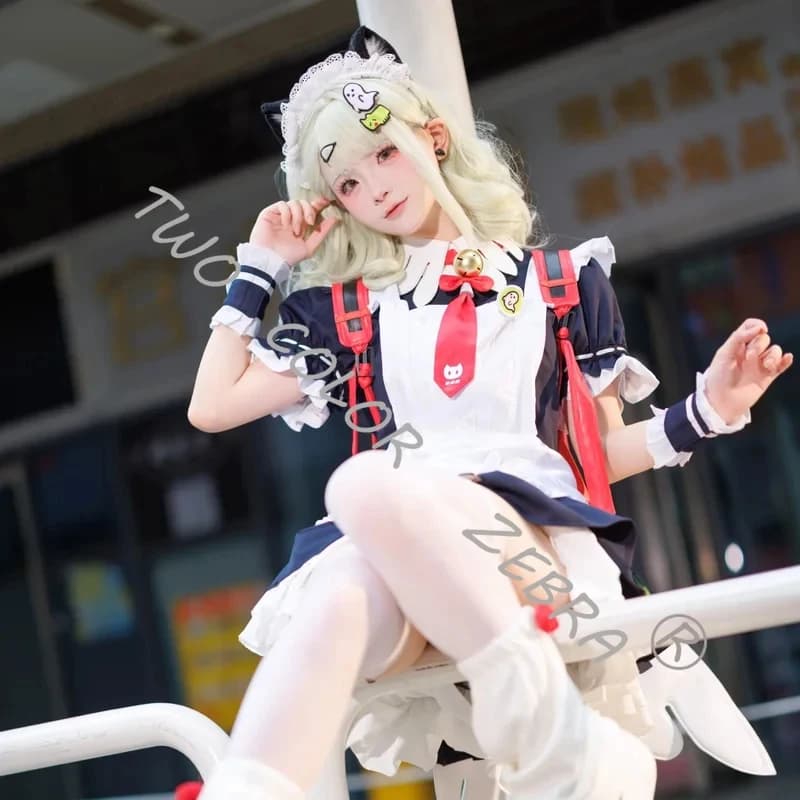 A;3,v;7'd/ZZZ Sunna Cosplay Costume da Cameriera Bianco e Blu Navy con Set di Accessori per il Gioco Zenless Zone Zero per Halloween Comic Con Pw.3;v'6\b/