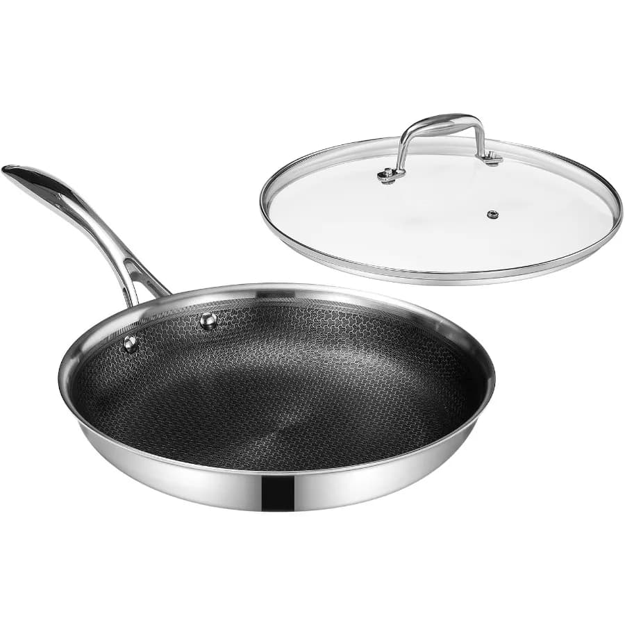Padella ibrida antiaderente da 12 pollici in ceramica con coperchio in vetro temperato con maniglie StayCool Lavabile in lavastoviglie e forno PFOA Free C