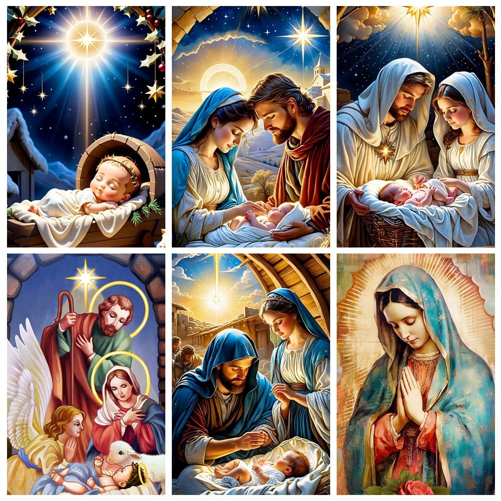 Quadro Diamond Painting Religioso con Strass, Ricamo Ritratto Rotondo Completo, Nuovo Arrivo, Mosaico Fatto a Mano, Regalo