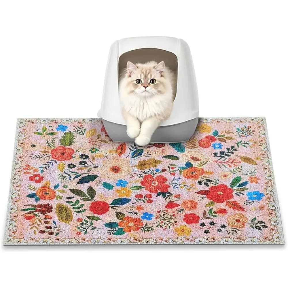 Cat Litter Mat, 24 x 16 Litter Box mat, Upgrade Non-Slip Kitty Litter mat, Traps 100% Litter, Sot on Kitty Paws, Easy Clean or S