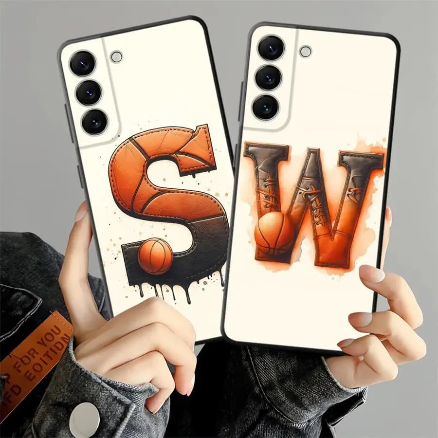 Cover per Telefono con Lettera S e Motivo Basket per Samsung Galaxy A53 A17 A25 A16 A37 A57 A15 A23 A06 A52 A36 A73 A55 A13 A12 A70 A41