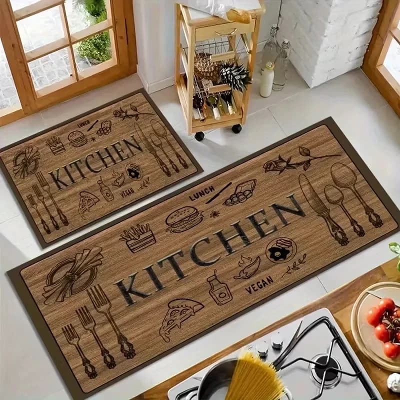 VIKAMA Tappetino da cucina con venature del legno, tappeto antiscivolo per soggiorno, corridoio, balcone, patio, decorazioni per la casa