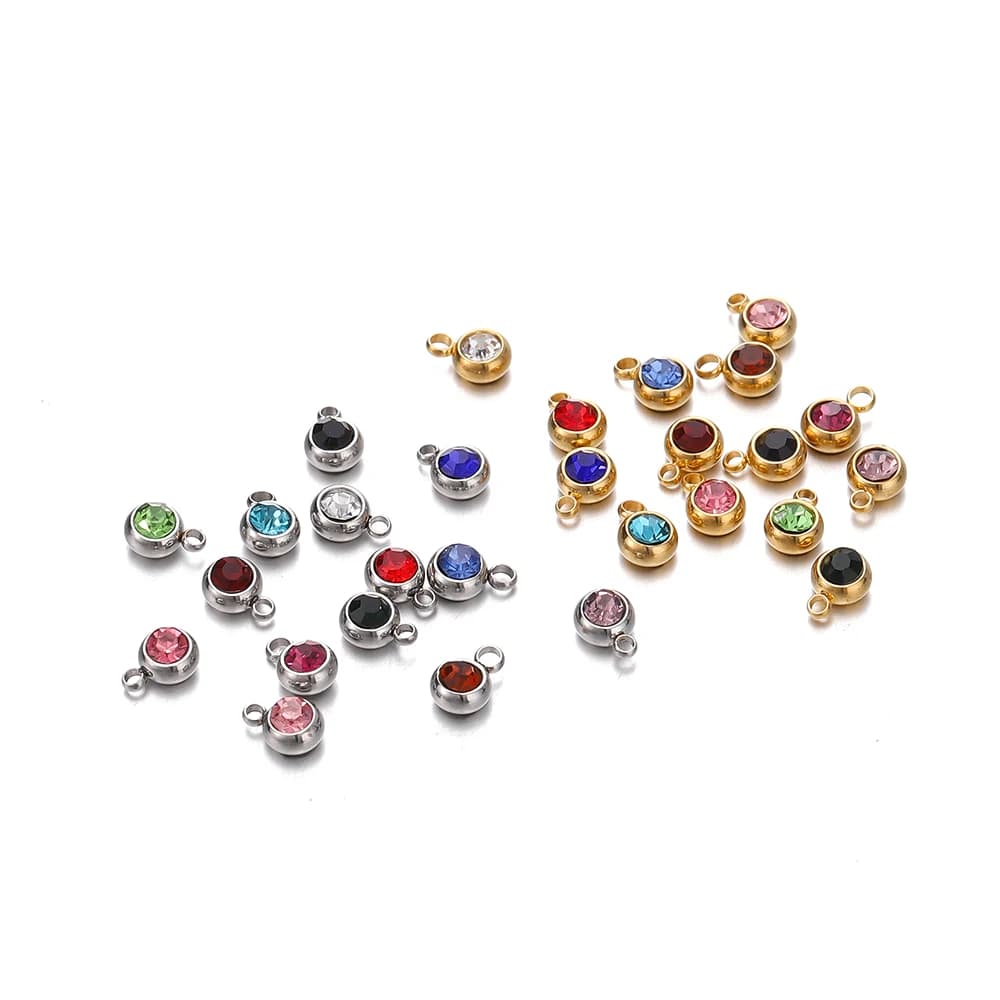 20pcs 6mm Stainless Steel Rhinestone Beads Gold Color Crystal Charms Pendants For DIY Necklace Bracelet Jewelry Making Charms