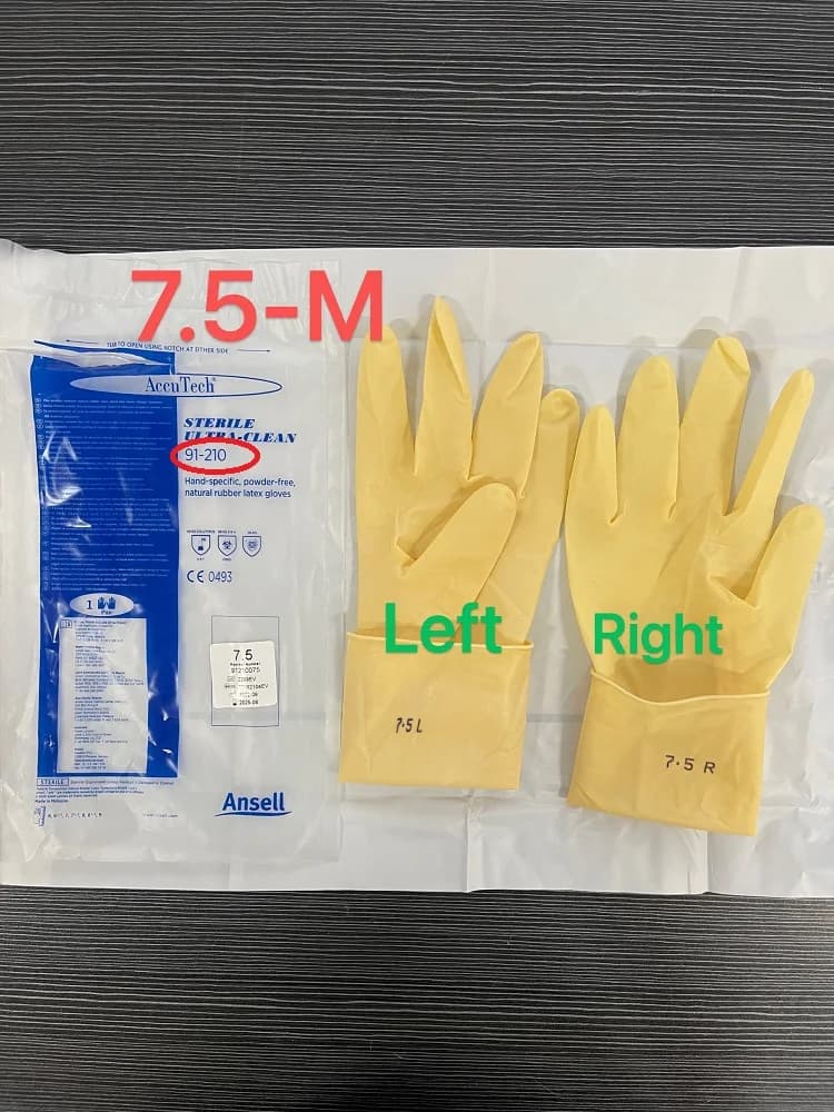 Ansell AccuTech ® 91-210 (1 paio) Guanto in lattice sterile ultra pulito specifico per le mani senza polvere con perline Lunghezza 300 mm o 11,8 pollici