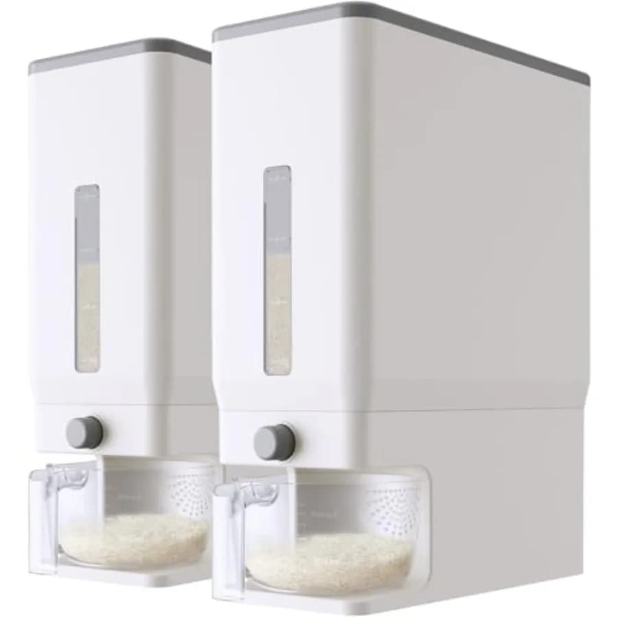 2 Pack Rice Dispenser 25 Lbs 11.3kg,Rice Storage Container Sealed Moisture Proof with Measuring Cup for Kitchen Pantry Househol