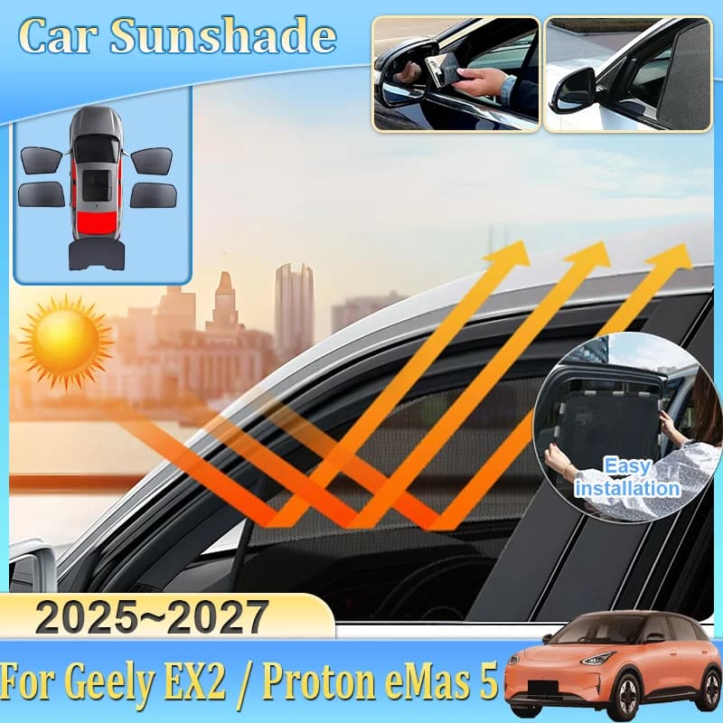 Car Mesh Sunshade For Geely EX2 Proton eMas 5 E22H 2025 2026 2027 Curtain Mesh UV Protection Windshield Curtain Auto Accessories