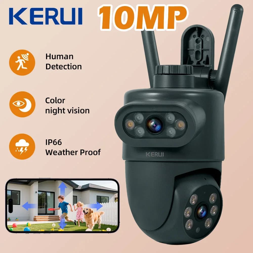 KERUI Outdoor 10MP 5K HD Dual Lens WiFi IP Camera Tuya Smart PTZ Wireless Home Security CCTV Video Sorveglianza Rilevazione umana