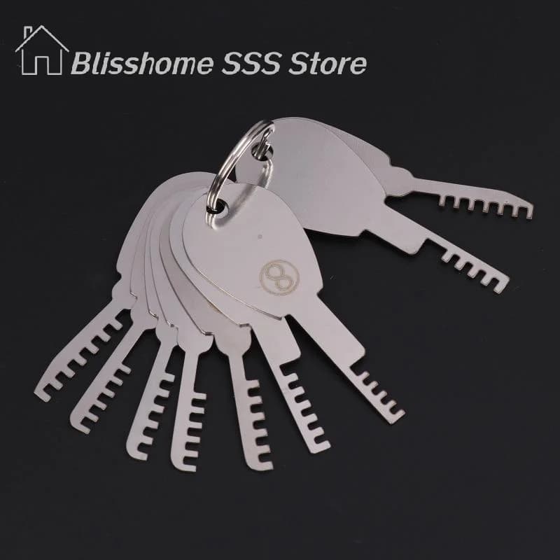 【S】1 Set HUK Tools Stainless Steel Comb Lock 9in1 Full Set Repair Tool Stainless Steel Key Blank