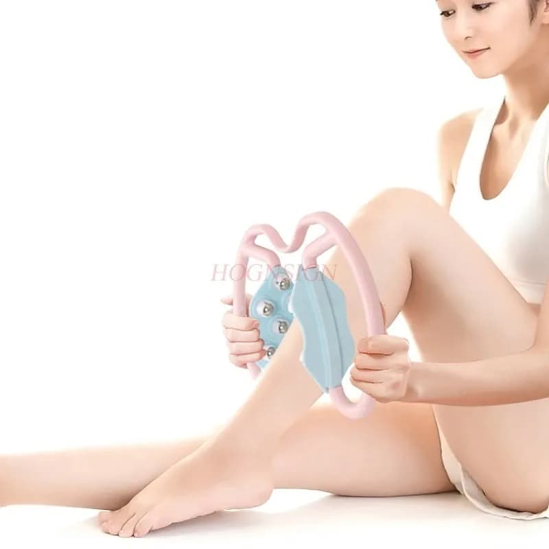 Stripe massager for legs with ring clamp, magic tool to slim your legs, beauty roller for calves, seven ball massage wheel for yoga