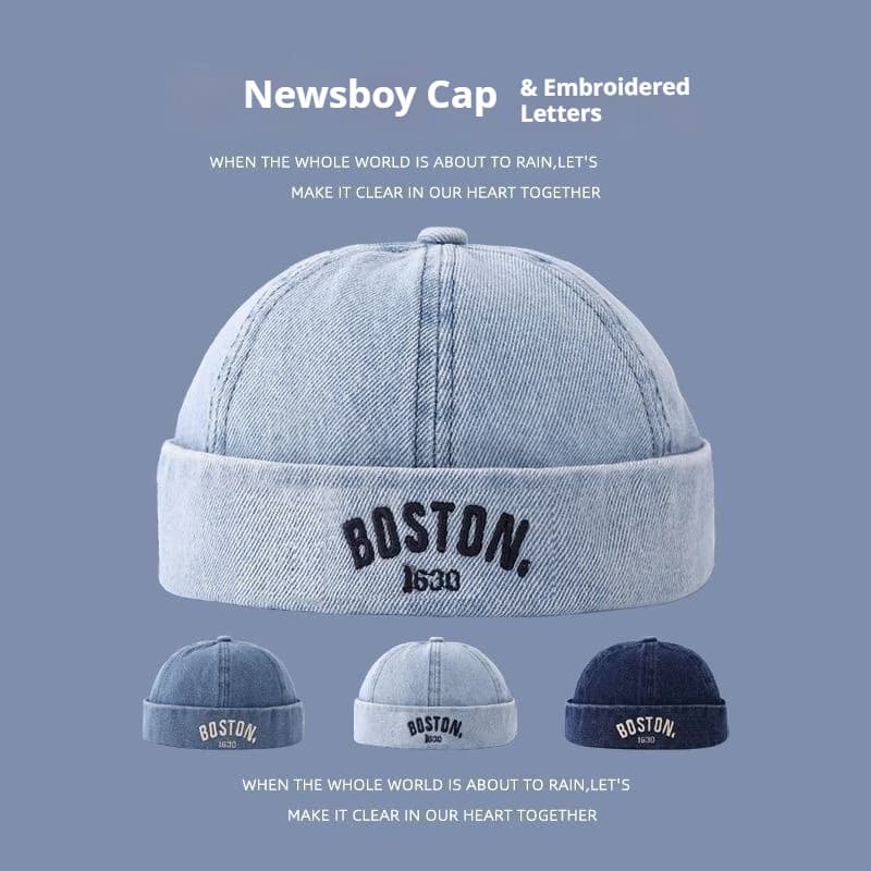 Embroidered master hat with "Boston" sign for woman, hat embroidered by man, summer hat Hong Kong Dandy style, hat with flat visor