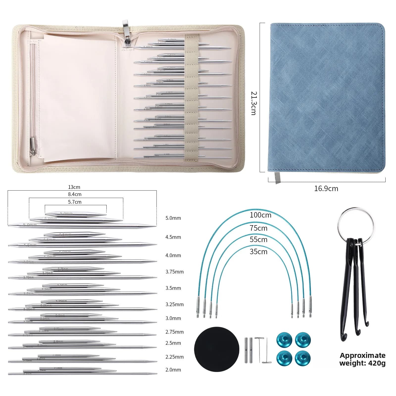 Set di Ferri da Maglia in Acciaio Inossidabile per Maglioni e Calze, Kit di Strumenti per Lavoro a Maglia Fai-da-Te, Ferri da Maglia con Anello Rimovibile, Accessori