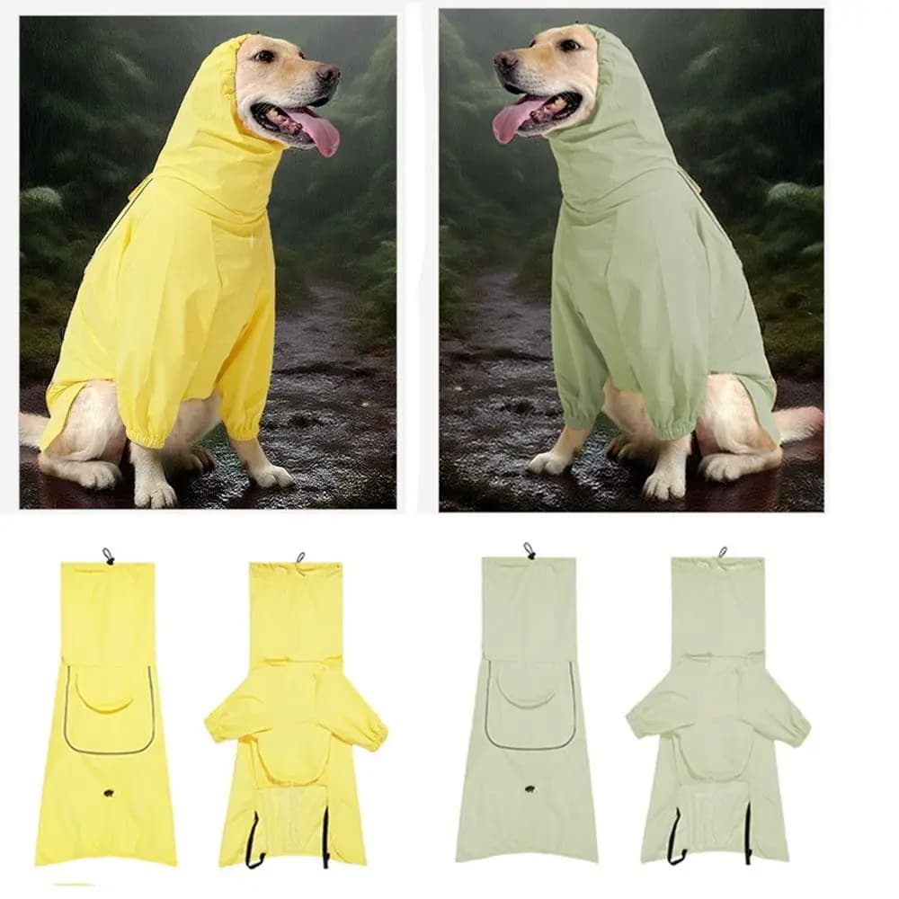 Impermeabile Riflettente per Cani con Strisce Catarifrangenti, Giacca Antipioggia Impermeabile per Cani con Collo Alto e Foro per Guinzaglio, Impermeabile con Cappuccio per Cani