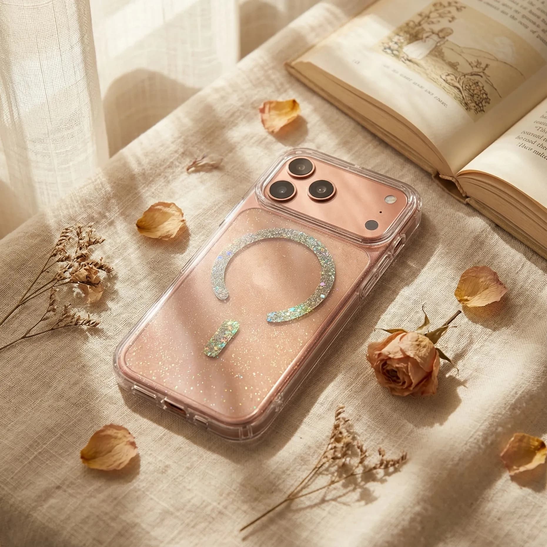Custodia di Lusso Lucida Glitterata Laser per Magsafe per iPhone 17 Air 16 15 14 13 12 11 Pro Max Plus, Cover Trasparente Antiurto con Bumper Rinforzato