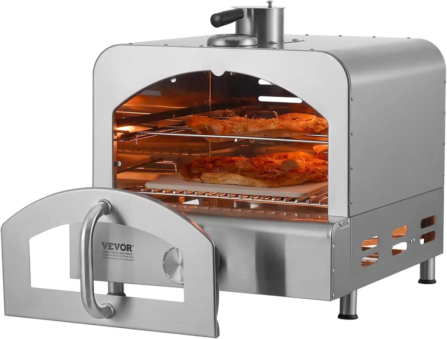 Forno Pizza da Esterno Nordic, 2-IN-1 Forno e Griglia, Griglia a Propano con Pietra, Sportello Trasparente e Termometro Integrato