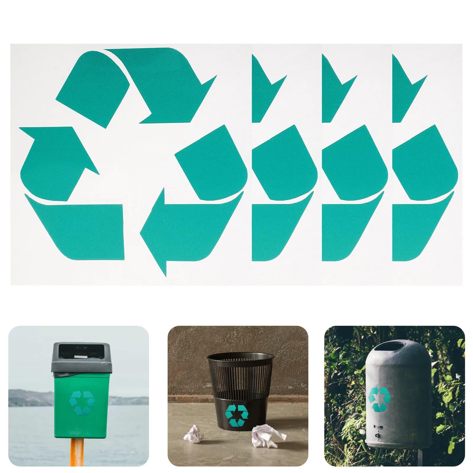 4 pcs Green Recycle Stickers Trash Bin Labels For Paper Aluminum Cans Plastic Glass Metal Containers Self-Adhesive Sorting Decal