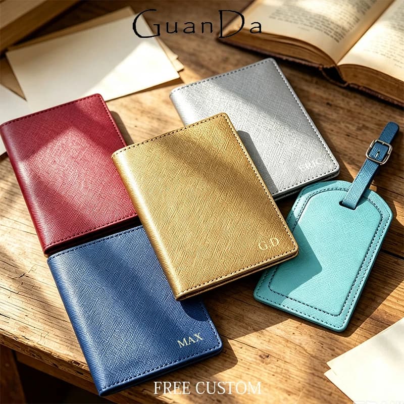 Saffiano Leather Travel Passport Holder Custom Name Luxury Business Trip Passport Wallet Woman Man Wholesale Passport Cover Gift