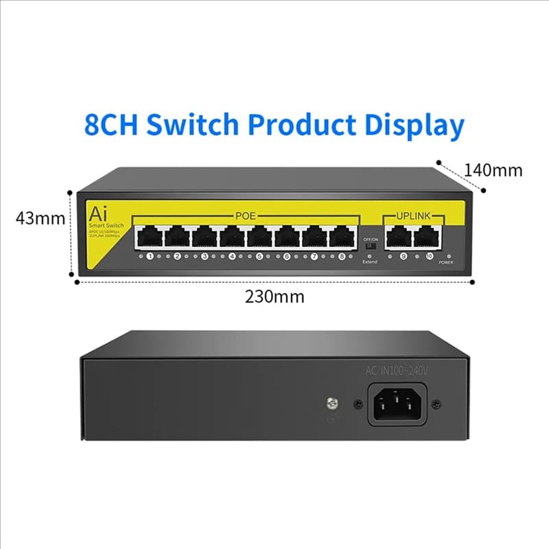 APPLIA-2X 48V 8Ports POE Switch Ethernet 10/100Mbps IEEE 802.3 Af/At Per Telecamera IP/Telecamera di Sicurezza CCTV Sistema Spina UE