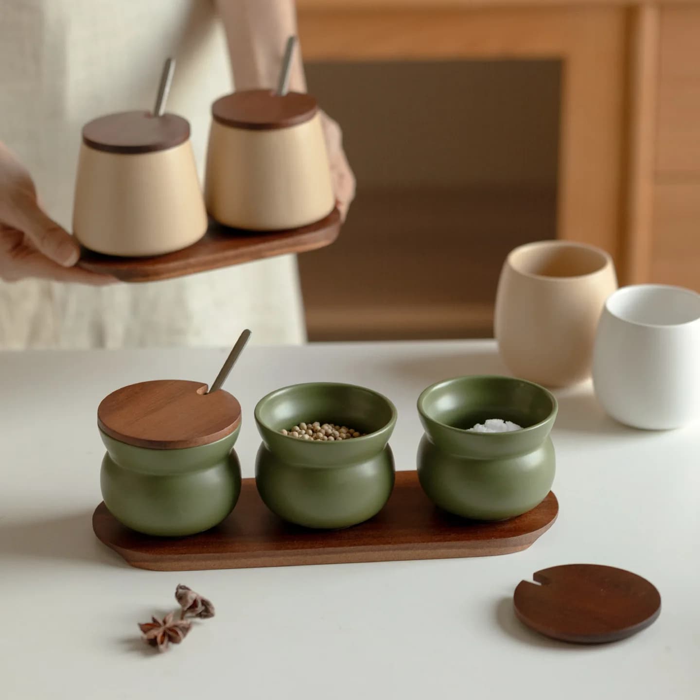 Set di Contenitori in Ceramica per Condimenti da Cucina, Barattoli per Sale e Spezie
