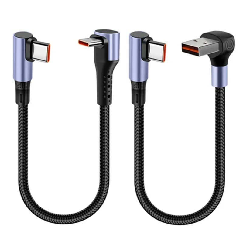 66W Short Data Cable Nylon Elbow USB to Type C Fast Charging Cable for Power