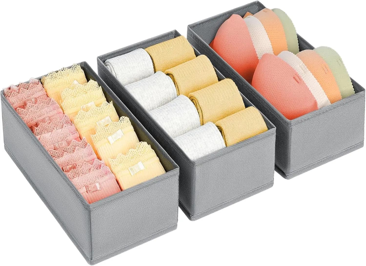 Drawer Organizer for Underwear Socks Bra Belt Tie Clothes - 11.8x5.9x3.5 Inches - Grey