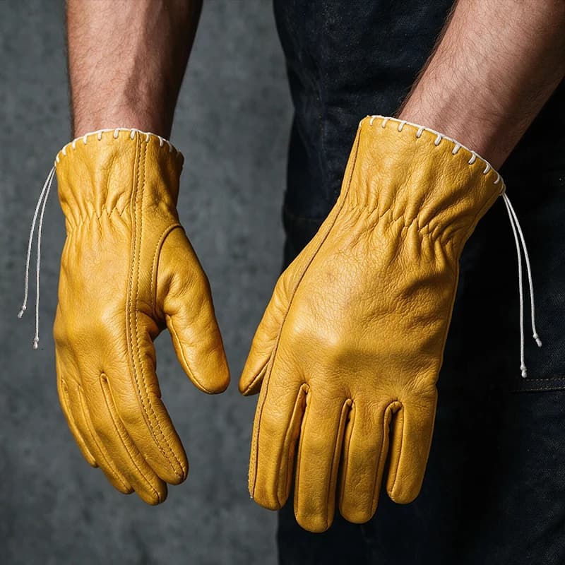 Men's First-Layer Cowhide Leather Work Gloves, Protective Gloves for Outdoor Camping, Barbecue, and Handling, Genuine Leather Gloves