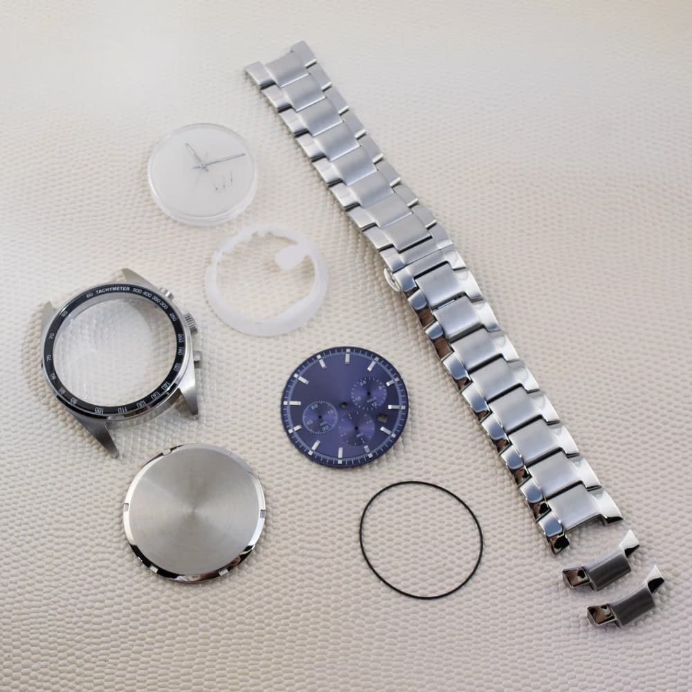 Cassa in acciaio inossidabile 316L argento da 42 mm, cinturino da 22 mm, impermeabile, per movimento al quarzo VD53, accessori per orologi da uomo, quadrante da 35,5 mm, lancette.