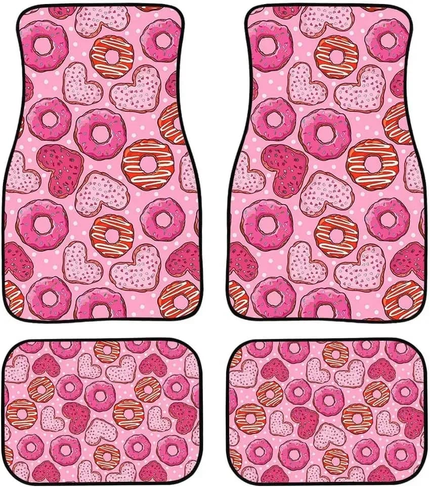 Set di tappetini in gomma resistente Pink Donuts da 4 pezzi Tappeti per protezione per auto SUV, camion e furgoni