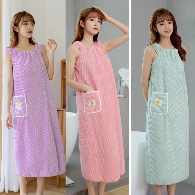 Women's Bathroom Bathrobe, wearable, polyester, super absorbent, long skirt style, washable, to dry hair, for domestic use