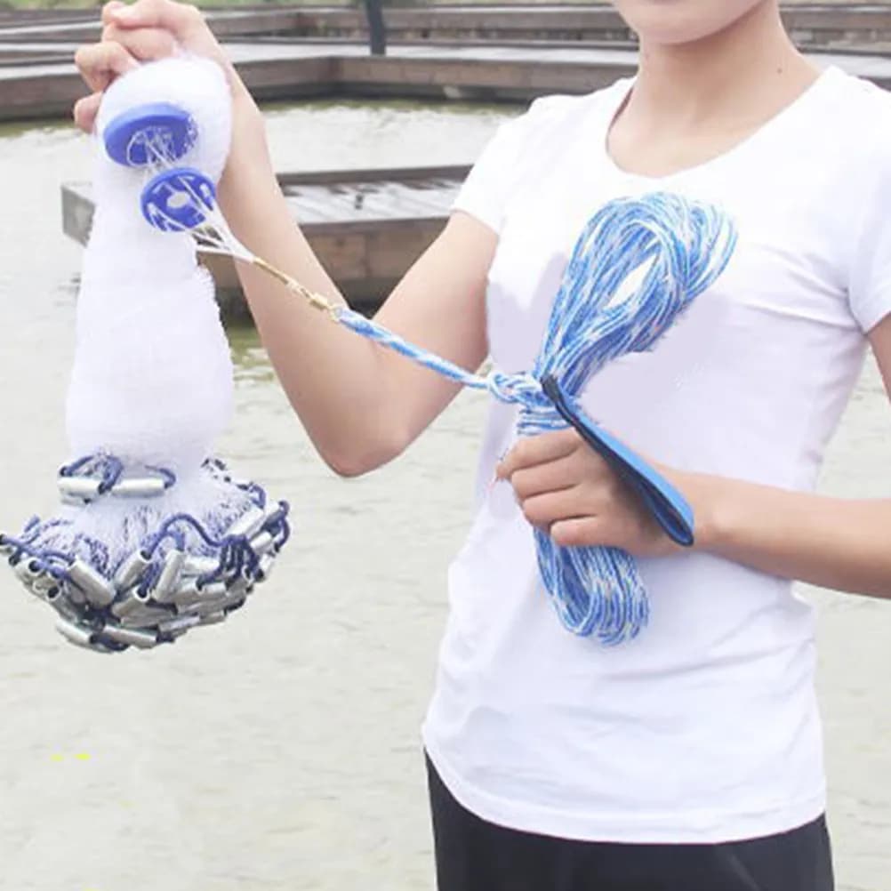 Hand Throw Fishing Net Loop-Free Cast Net Small Mesh High Strength Nylon Monofilament Galvanized Iron Weight Sink Faster