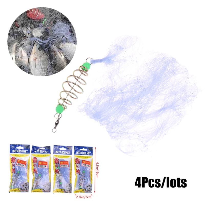 4 Pezzi Rete da Pesca Pieghevole in Nylon Resistente con Perline Luminose per la Pesca Notturna, Reti da Lancio per Troppioli di Pesci