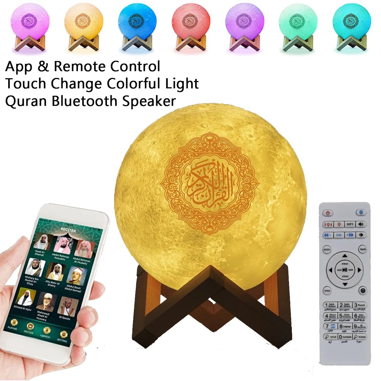 Azan Corano musulmano Corano luminoso Luce notturna Altoparlante Bluetooth portatile Lampada sacra Cassa di risonanza senza fili Musica Caixa De Som Mini Mp3
