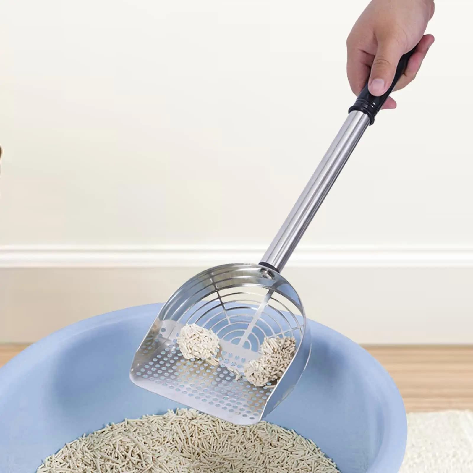 Sturdy Metal Cat Litter Sifter Scoop with Long Handle for Litterbox Cat Owners Cleaning