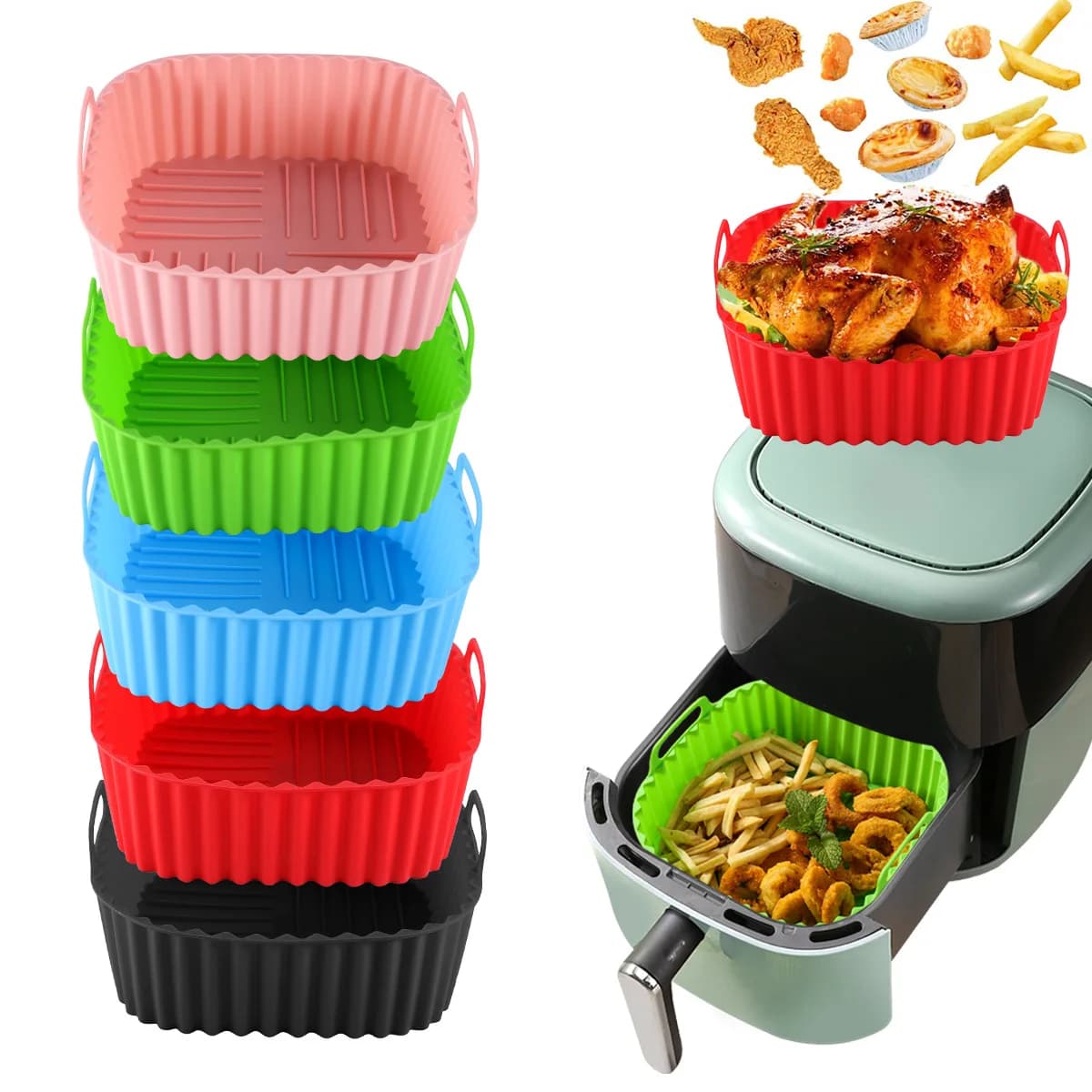 Multicolor Silicone Food Silicone Square Air Fryer Tray for 7QT Air Fryer