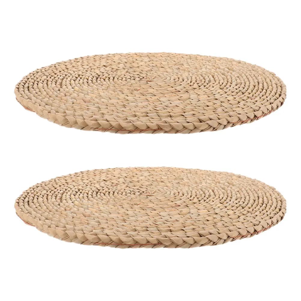 2Pcs Round Braided Straw Cushion Woven Sitting Pad for Yoga Meditation Floor Chair Comfortable Natural Seat Mat Home Use