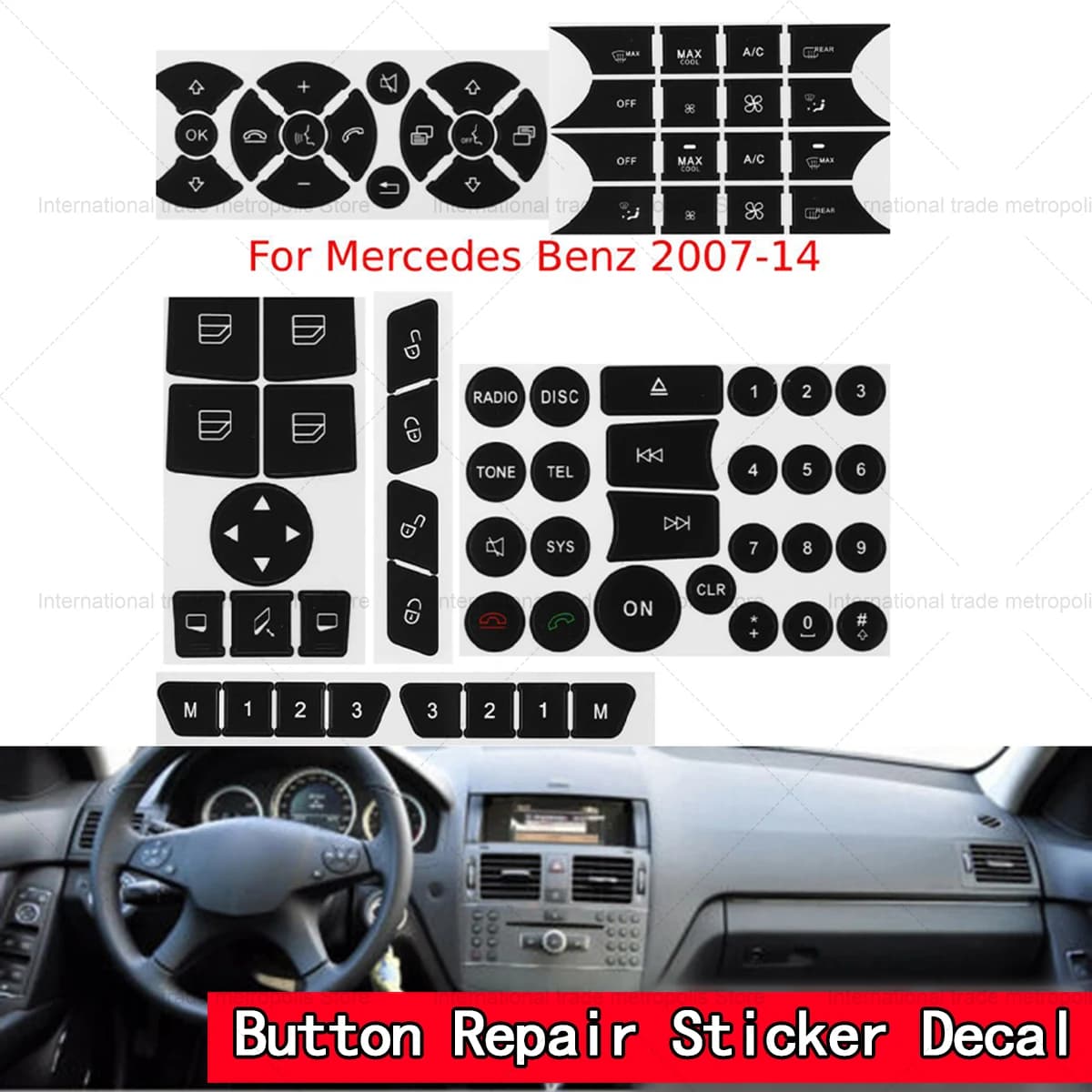 Adesivo opaco per riparazione pulsanti auto per Mercedes-Benz W204 C250 C350 Classe E ML GL GLK 2008-2014 Set di 5 pezzi