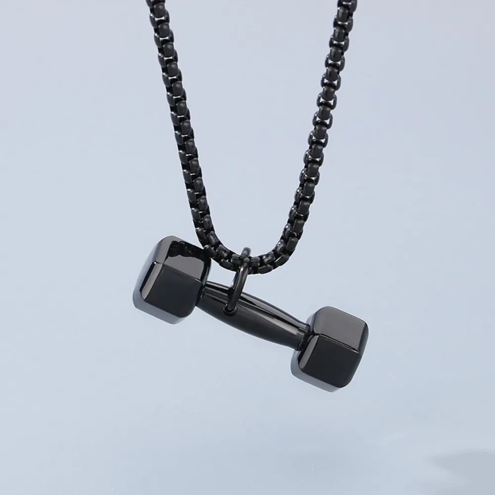 Titanium steel handlebar necklace, mini square beads chain, fitness series pendants, creative sports necklace with hexagonal handlebar