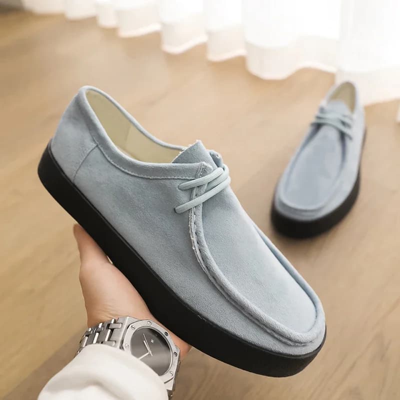 Mocassini Trendy in Pelle Scamosciata Blu per Uomo, Scarpe Casual con Plateau, Comode Scarpe Slip-on da Uomo