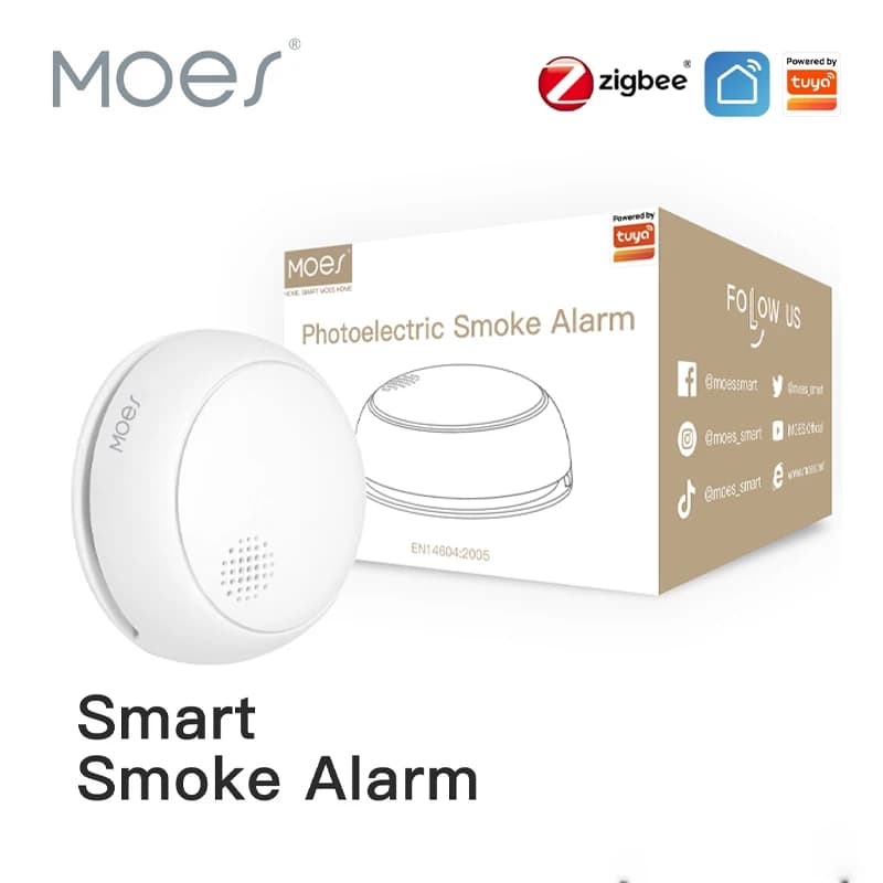 MOES ZigBee Rilevatore di fumo wireless intelligente Fuoco 85dB Allarme sonoro Sirena Sensore Protezione di sicurezza intelligente Cucina domestica Avviso app antincendio
