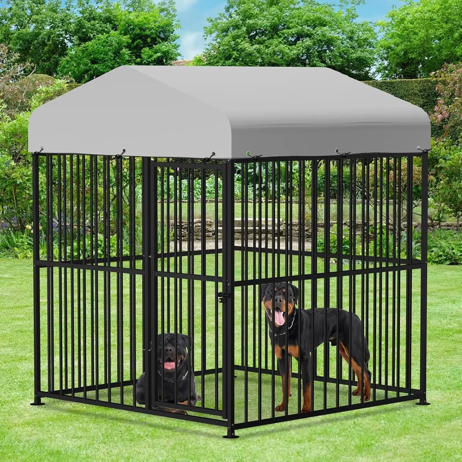 Cuccia per Cani da Esterno in Metallo Rinforzato 6x6x6 Piedi, con Barre Spesse, Copertura Impermeabile e Anti-UV, Recinto per Cani Grandi e Piccoli, Personalizzabile
