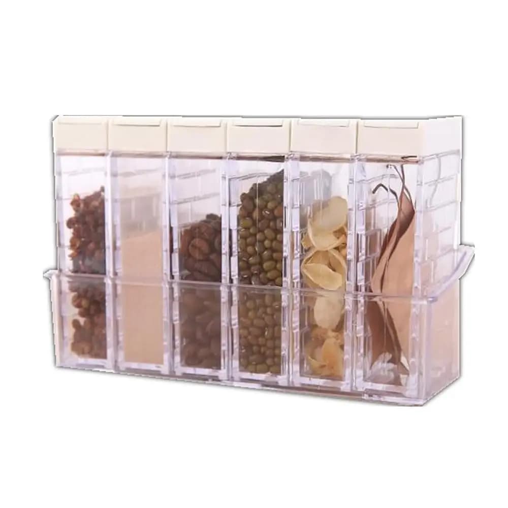 Set di 6 Barattoli per Spezie, Contenitori Trasparenti per Condimenti, Set di Bottiglie per Conservazione (Bianco)