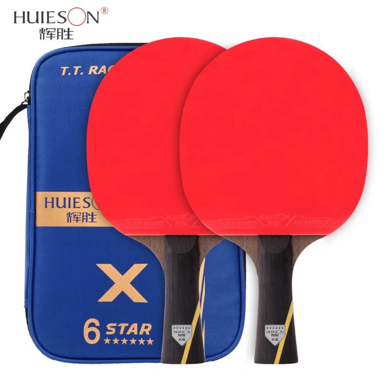 Huieson 6 Star racchetta da Ping Pong aggiornata 7 strati Double Face gomme racchetta da Ping Pong in fibra di carbonio Bat con coperchio 2 pezzi