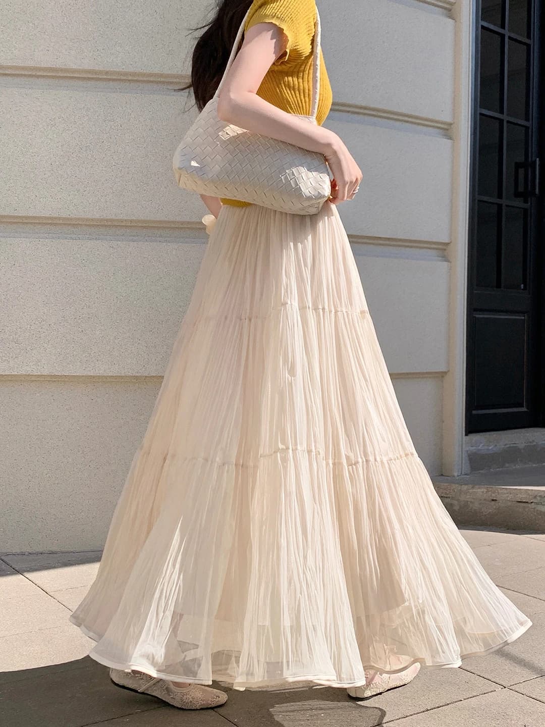 Emily Clud Recommended Half-length Fairy Skirt with Pleated Tulle A-line Long Spring Summer Drifting Big Swing Gown
