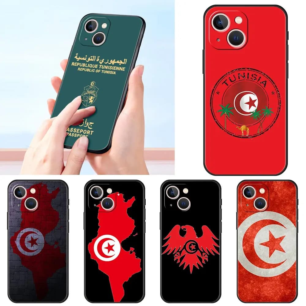 Tunisia Passaporto Custodia per telefono di lusso per Apple iPhone 16 11 15 14 Pro MAX 12 13 7 8 Plus X XR XS SE Cover nera in silicone