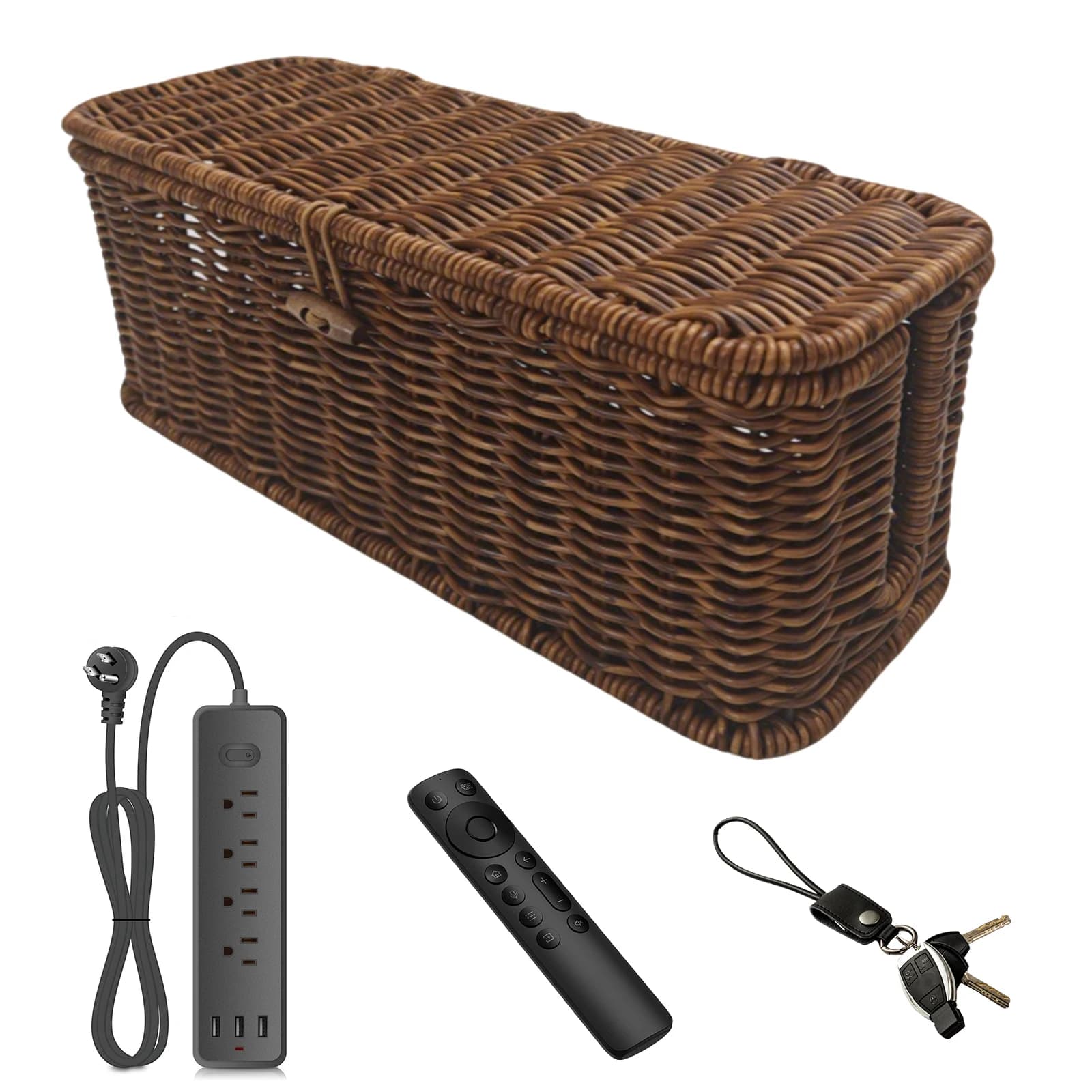 Organizzatore di Cavi Intrecciato a Mano con Coperchio Bloccabile, Scatola Portacavi per Dispensa, Casa, Ufficio, Bagno