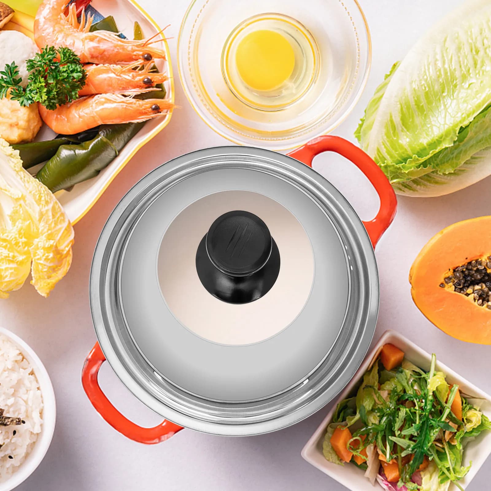 Coperchio Universale Ispessito in Acciaio Inossidabile per Padella con Finestra in Vetro e Foro Centrale - Accessorio da Cucina, Aiuto per la Cottura, Coperchio per Wok
