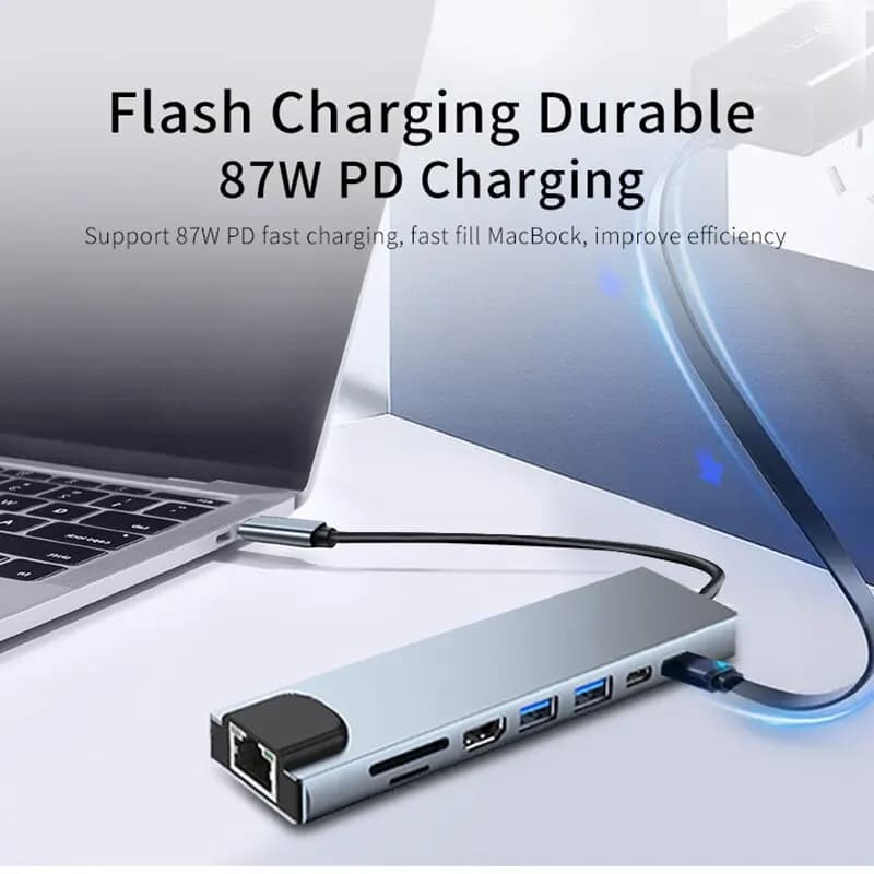 8-in-1 USB C 3.1 Hub, 4K HDMI, SD/TF Card Reader, RJ45 Ethernet, PD Fast Charge for MacBook/Notebook Laptop multi-interface