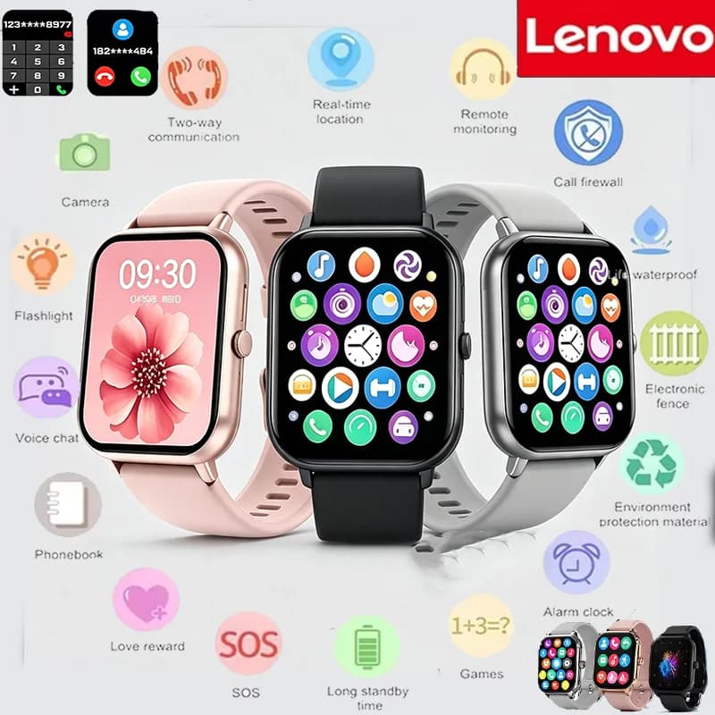 Lenovo Sport Smart Watch Waterproof Fitness Tracker Wireless Call Health Monitor Clock Smartwatch For Men Women iOS Android