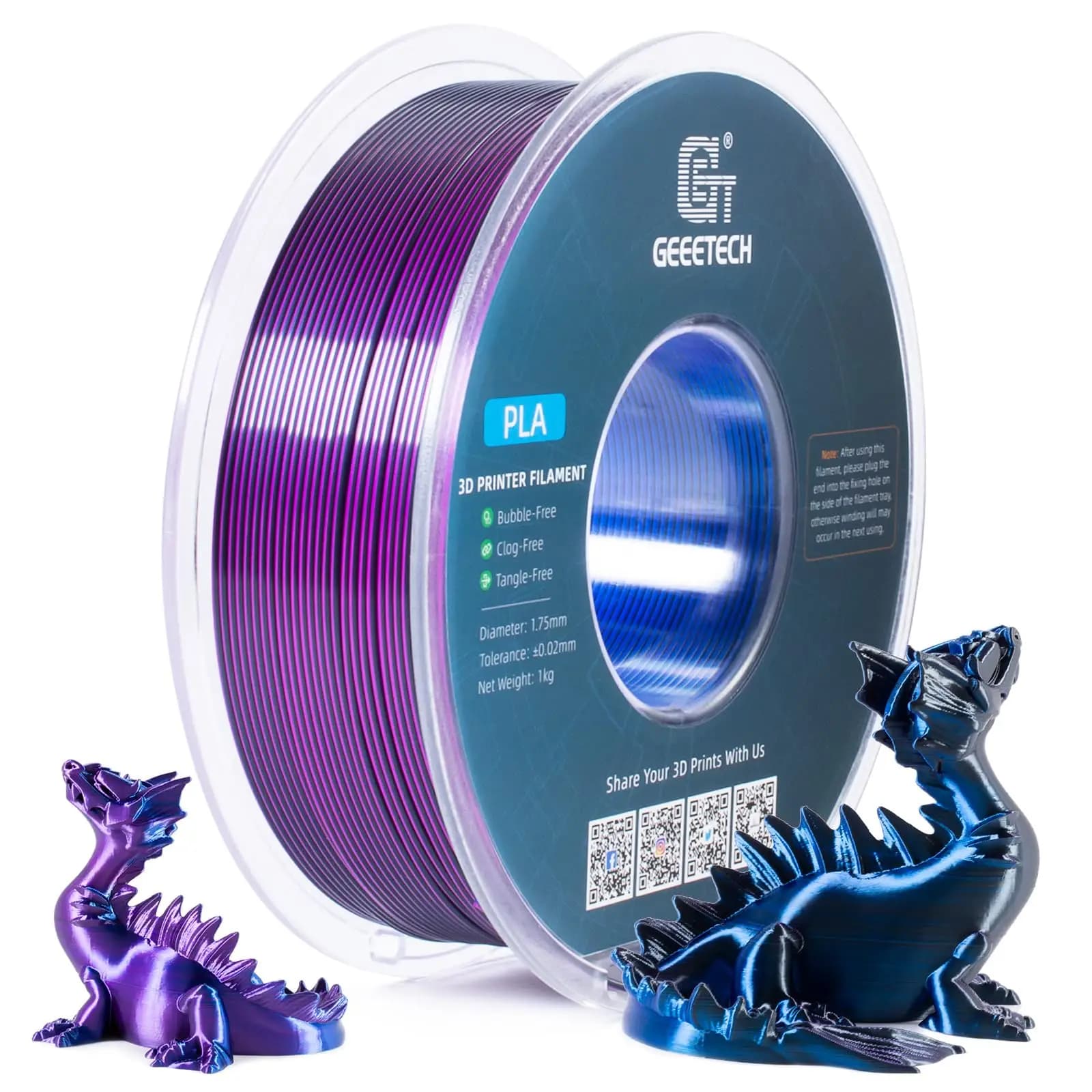 Filament PLA of three-tone Geeetech silk, 3D filament 1,75 mm Coil cable 1 kg (+/-0,03 mm) Vacuum packaging, special color