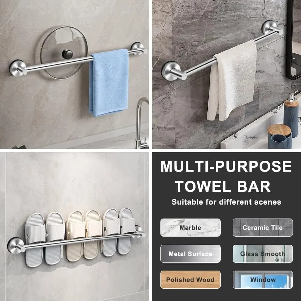 Stainless Steel Adjustable Towel Bar Suction Cup Retractable Towel Holder Wall-mounted Punch-free Extendable Towel Rack
