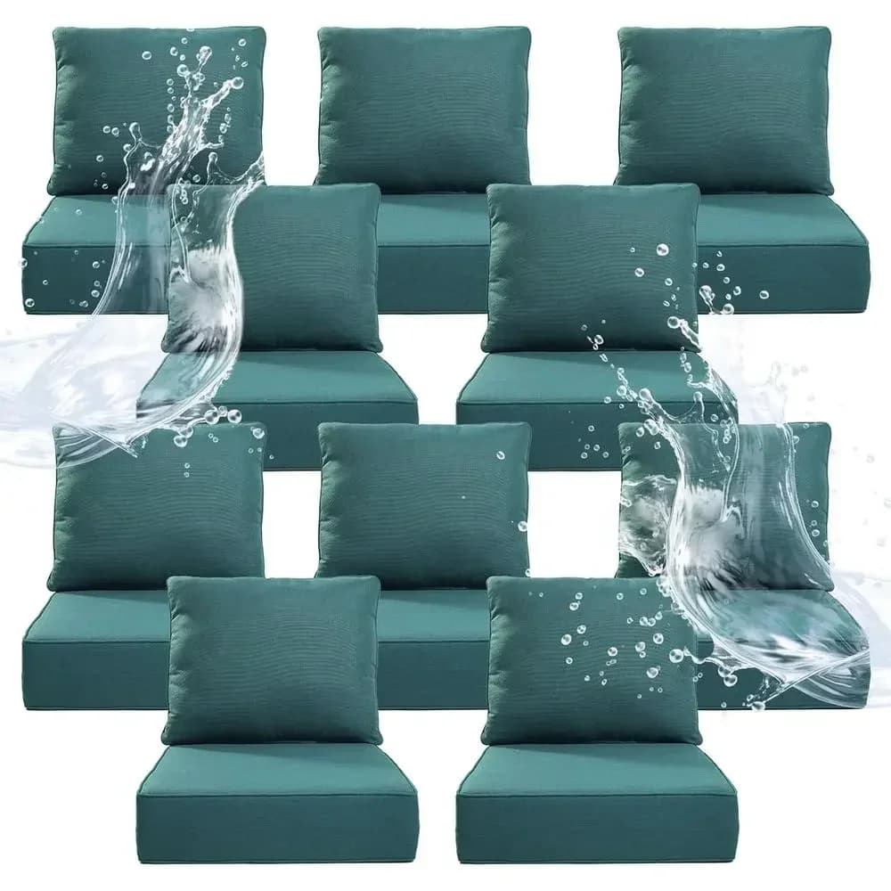 10-Piece Outdoor Chair Cushion Set - 24 x 24 x 6 Waterproof Patio Cushions with Removable Cover, High Density Foam Filling - Pea